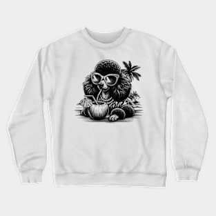 poodle dog wearing sunglasses drinking a coconut drink on a tropical beach Crewneck Sweatshirt